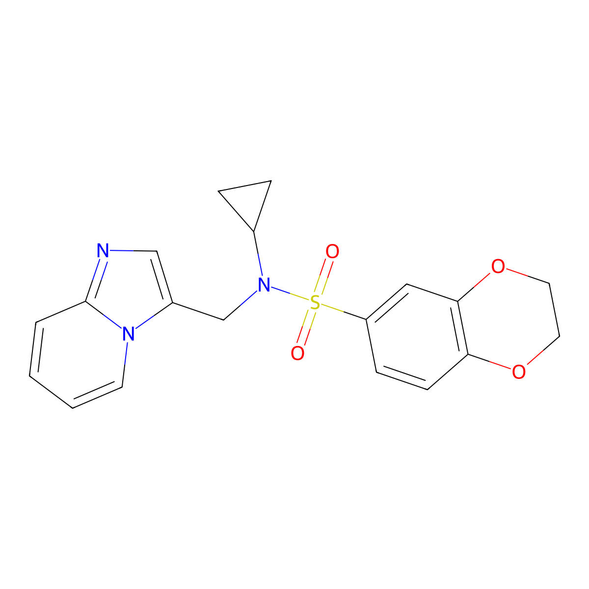 N-cyclopropyl-N-(imidazo[1,2-a]pyridin-3-ylmethyl)-2,3-dihydrobenzo[b][1,4]dioxine-6-sulfonamide molecular structure, CAS 1448034-57-8