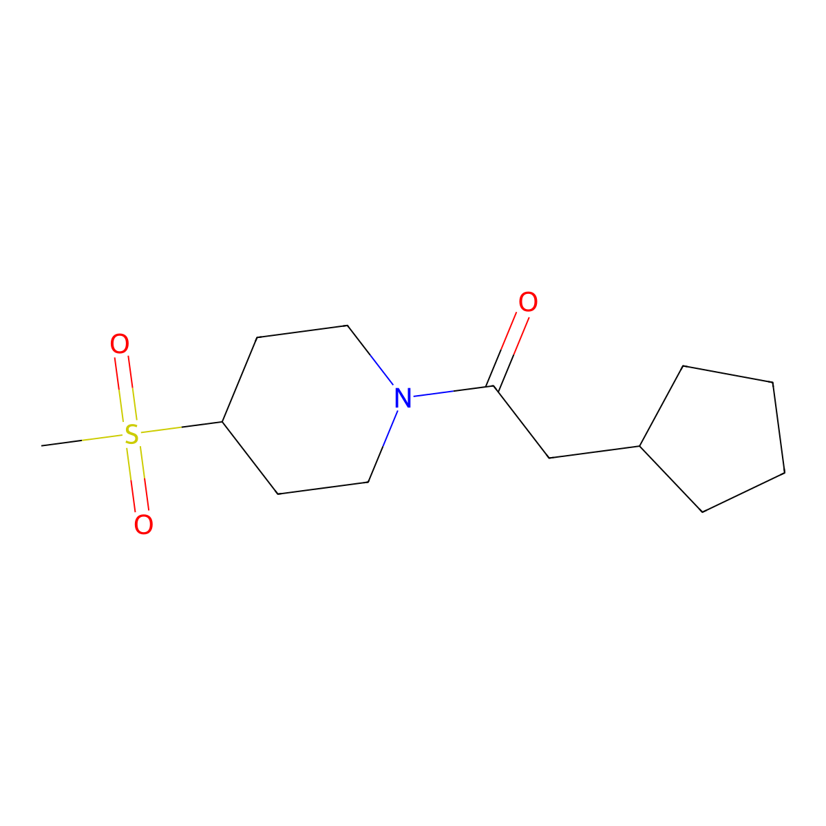 2-Cyclopentyl-1-(4-(methylsulfonyl)piperidin-1-yl)ethanone molecular structure, CAS 1448034-59-0
