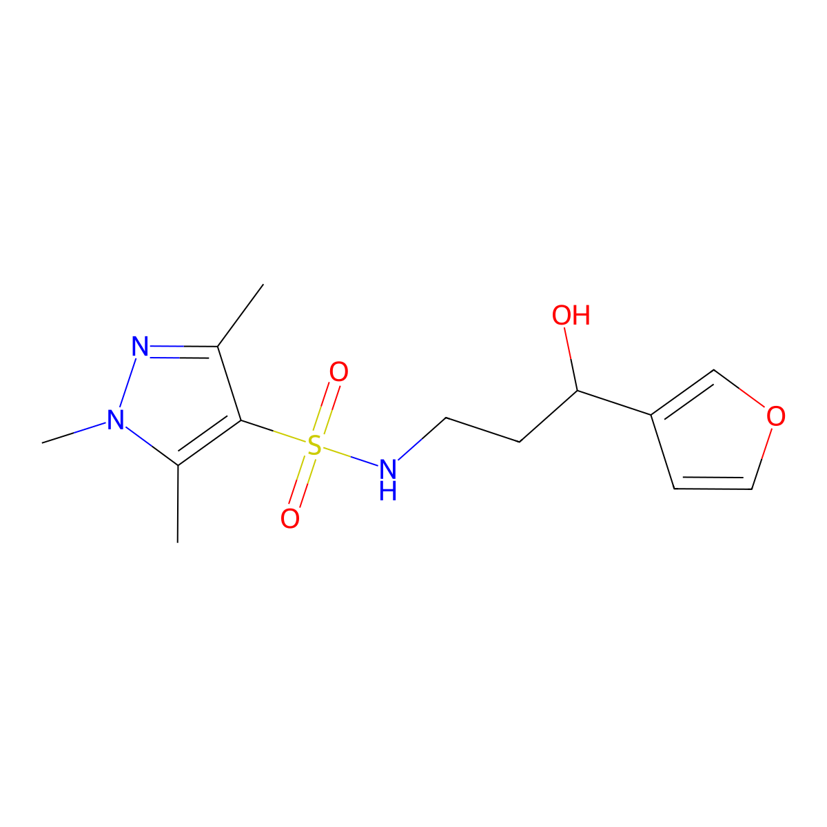N-[3-(furan-3-yl)-3-hydroxypropyl]-1,3,5-trimethyl-1H-pyrazole-4-sulfonamide molecular structure, CAS 1448034-60-3