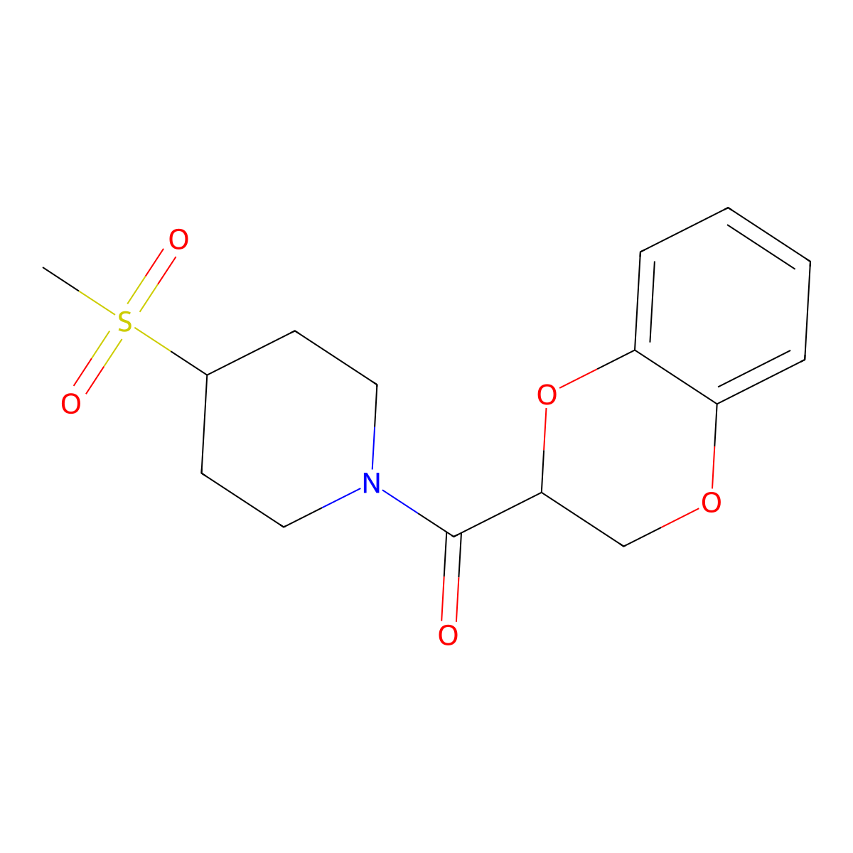 (2,3-Dihydrobenzo[b][1,4]dioxin-2-yl)(4-(methylsulfonyl)piperidin-1-yl)methanone molecular structure, CAS 1448034-67-0
