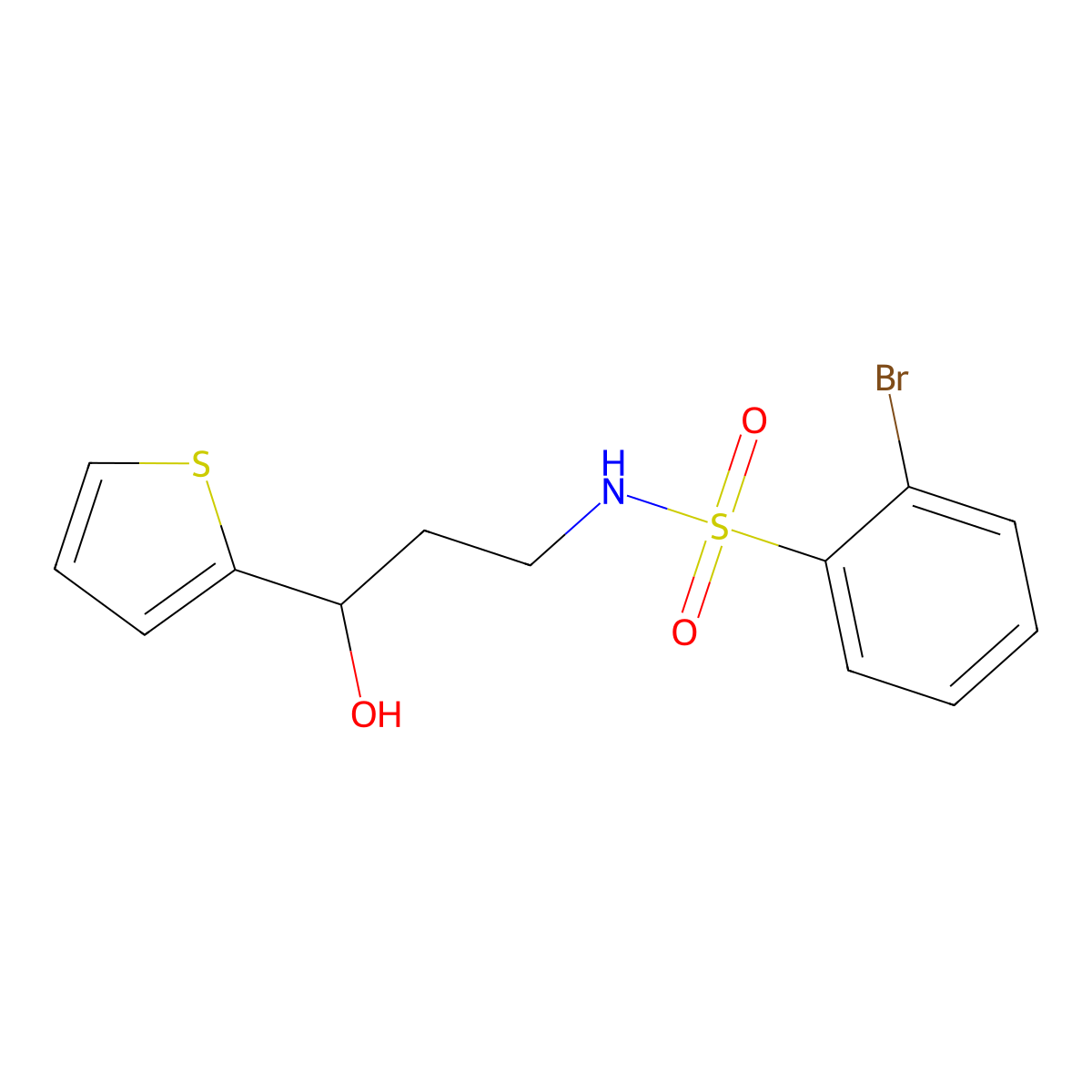 2-bromo-N-(3-hydroxy-3-(thiophen-2-yl)propyl)benzenesulfonamide molecular structure, CAS 1448034-72-7