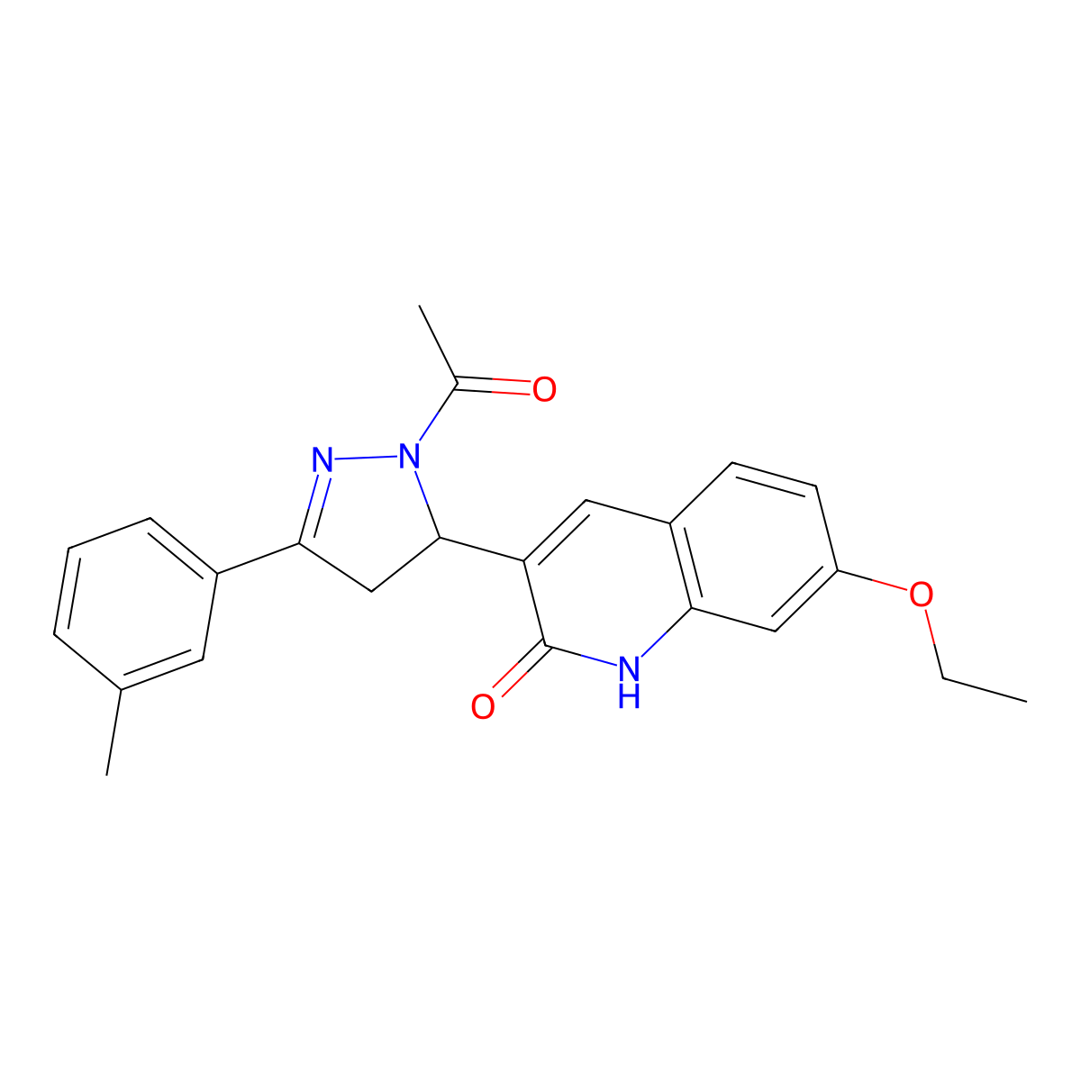 3-(1-acetyl-3-(m-tolyl)-4,5-dihydro-1H-pyrazol-5-yl)-7-ethoxyquinolin-2(1H)-one molecular structure, CAS 1448034-73-8