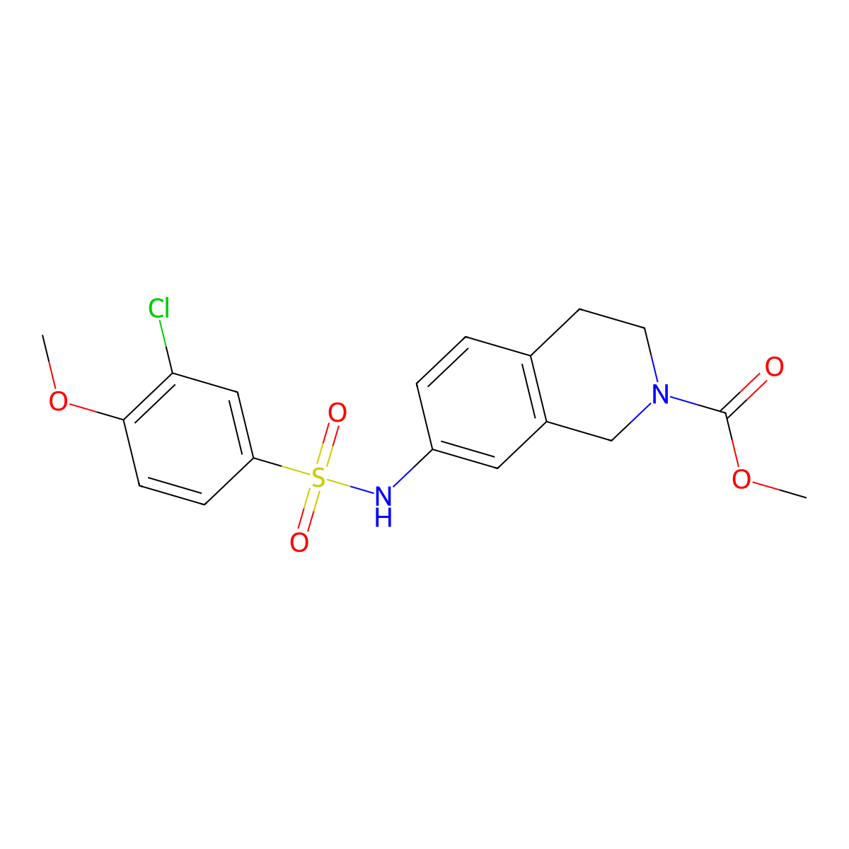 Methyl 7-(3-chloro-4-methoxybenzenesulfonamido)-1,2,3,4-tetrahydroisoquinoline-2-carboxylate molecular structure, CAS 1448034-75-0