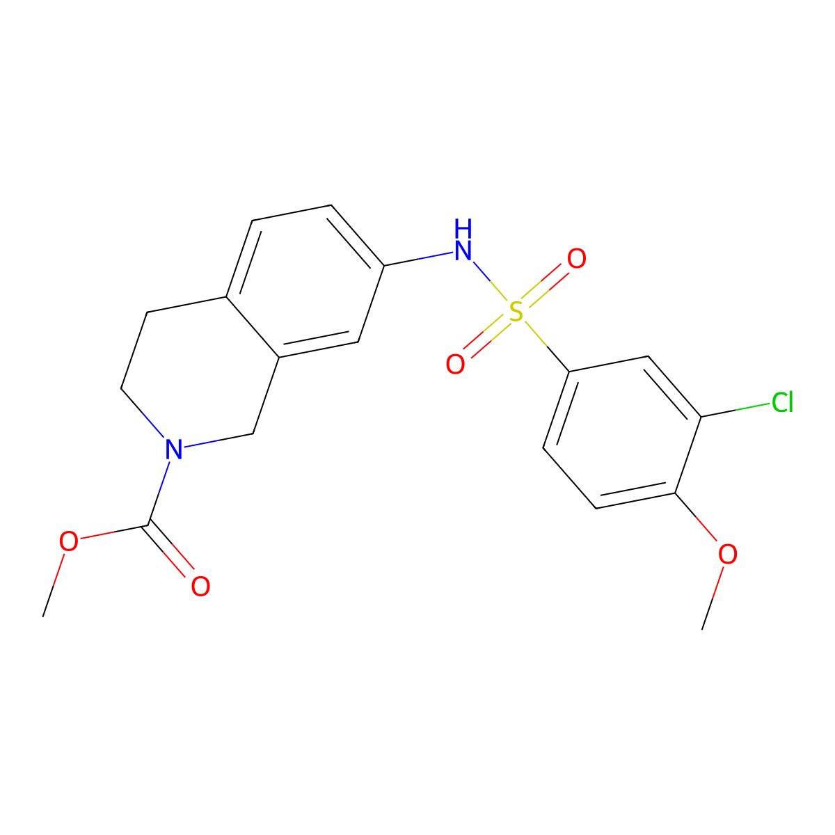 Methyl 7-(3-chloro-4-methoxybenzenesulfonamido)-1,2,3,4-tetrahydroisoquinoline-2-carboxylate molecular structure, CAS 1448034-75-0