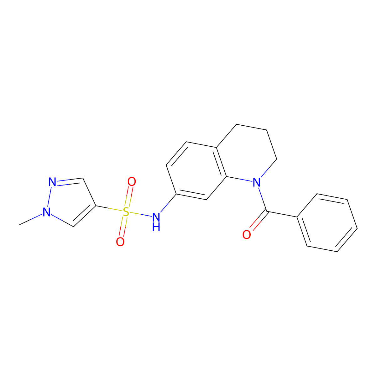 N-(1-benzoyl-1,2,3,4-tetrahydroquinolin-7-yl)-1-methyl-1H-pyrazole-4-sulfonamide molecular structure, CAS 1448034-76-1
