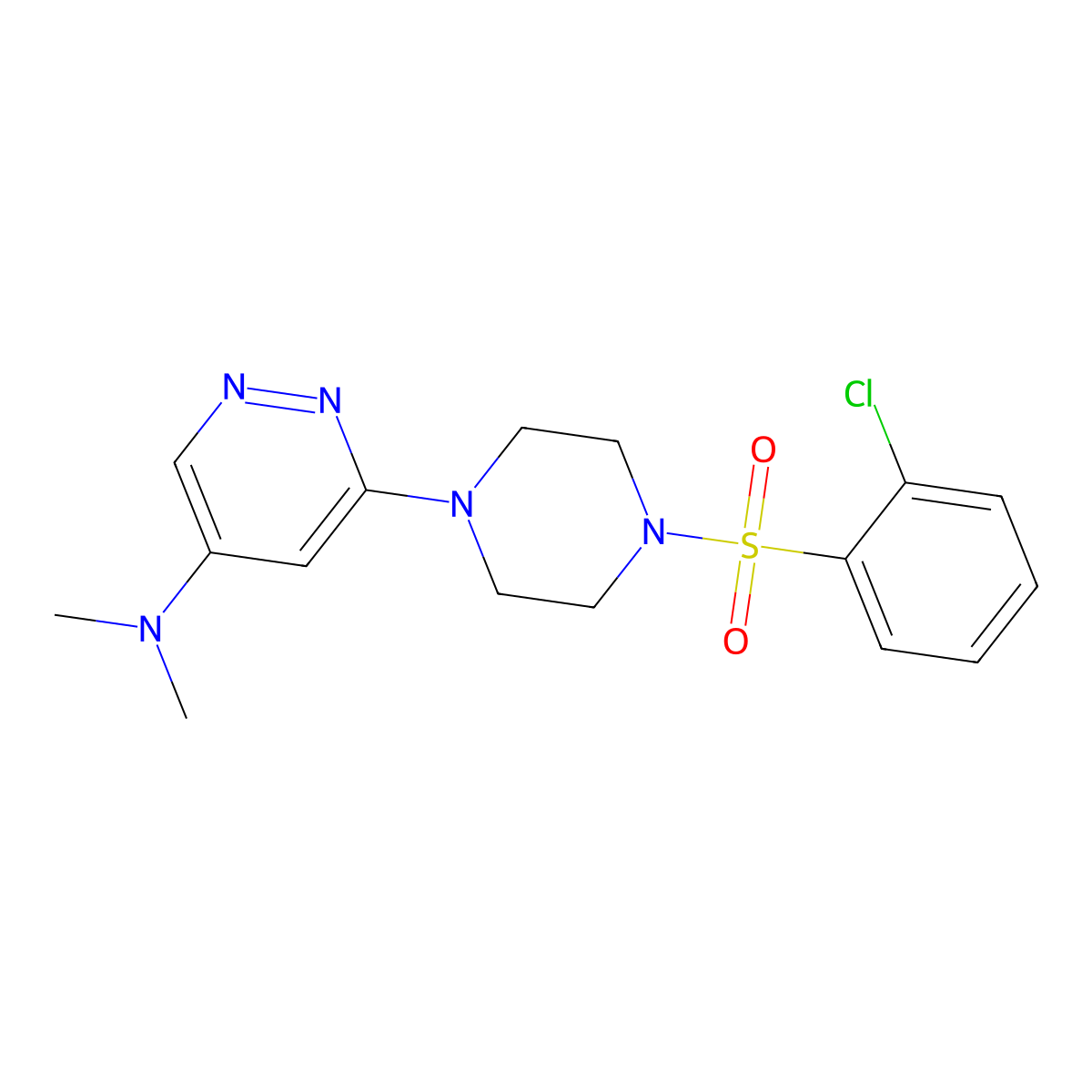 6-(4-((2-chlorophenyl)sulfonyl)piperazin-1-yl)-N,N-dimethylpyridazin-4-amine molecular structure, CAS 1448034-77-2