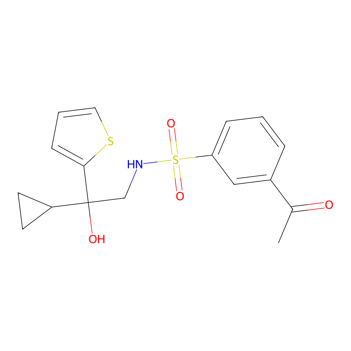 3-acetyl-N-(2-cyclopropyl-2-hydroxy-2-(thiophen-2-yl)ethyl)benzenesulfonamide molecular structure, CAS 1448034-82-9