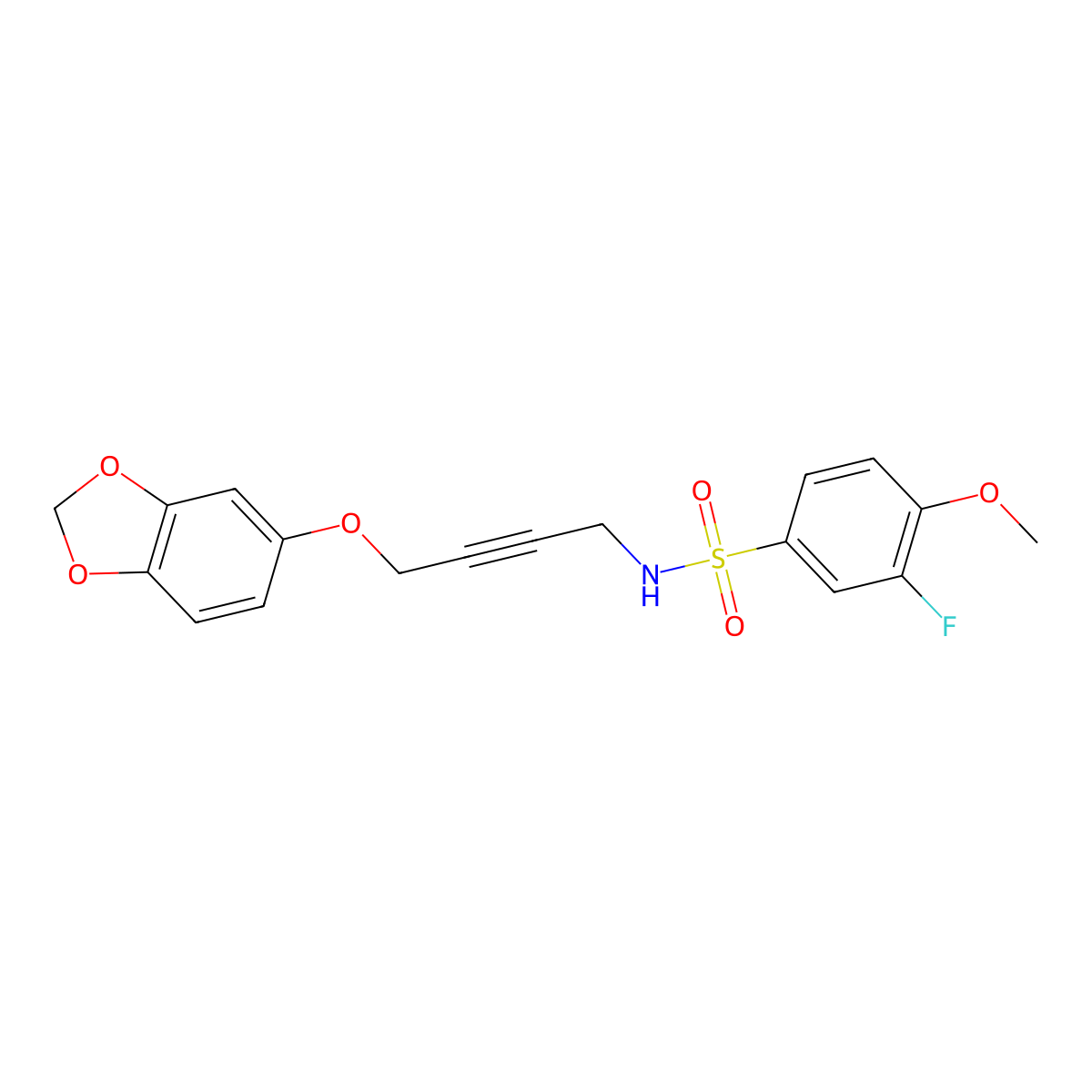 N-(4-(benzo[d][1,3]dioxol-5-yloxy)but-2-yn-1-yl)-3-fluoro-4-methoxybenzenesulfonamide molecular structure, CAS 1448034-83-0