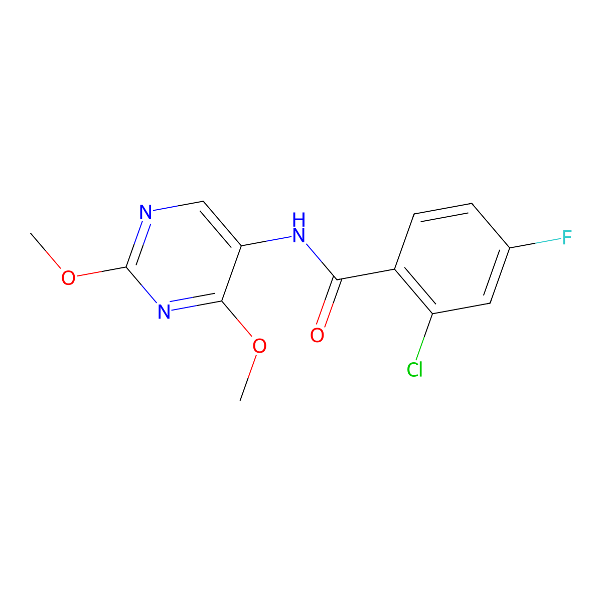 2-chloro-N-(2,4-dimethoxypyrimidin-5-yl)-4-fluorobenzamide molecular structure, CAS 1448034-89-6