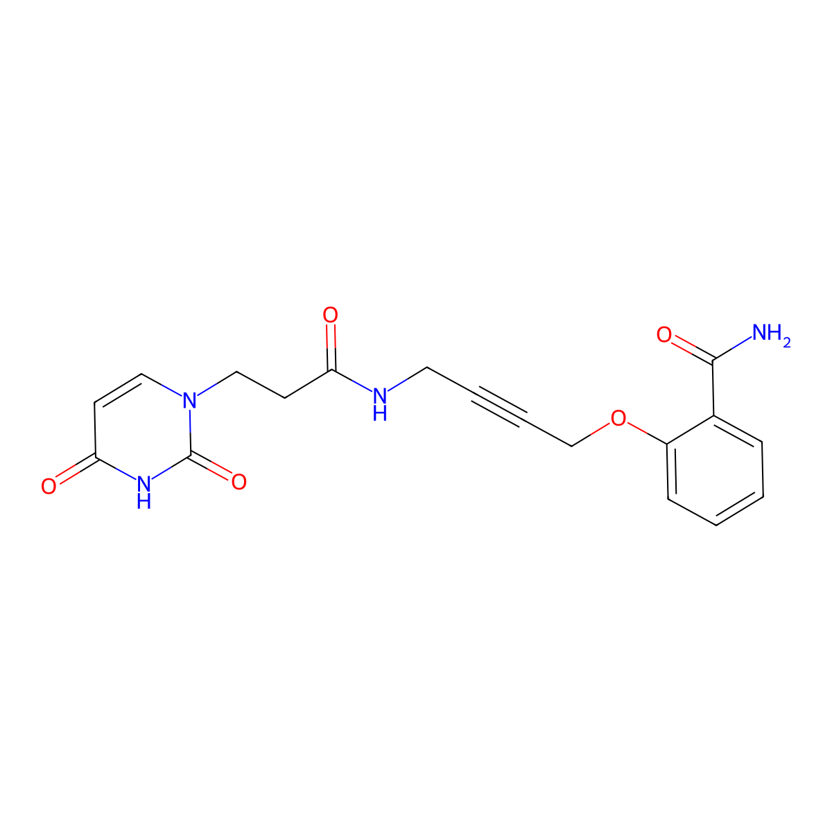 2-((4-(3-(2,4-dioxo-3,4-dihydropyrimidin-1(2H)-yl)propanamido)but-2-yn-1-yl)oxy)benzamide molecular structure, CAS 1448034-91-0