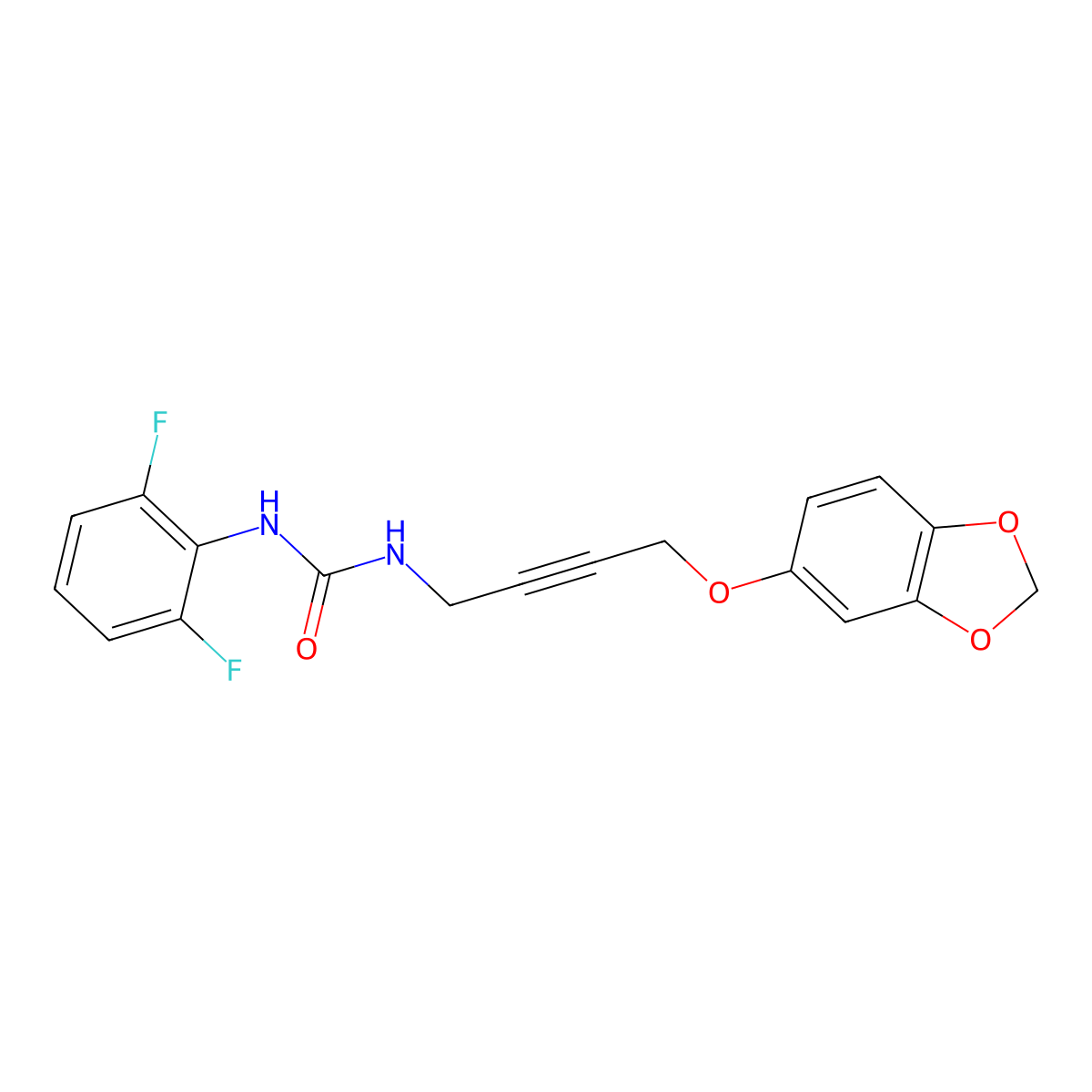 1-(4-(Benzo[d][1,3]dioxol-5-yloxy)but-2-yn-1-yl)-3-(2,6-difluorophenyl)urea molecular structure, CAS 1448034-95-4