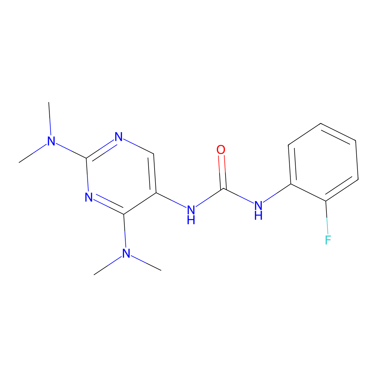 1-(2,4-Bis(dimethylamino)pyrimidin-5-yl)-3-(2-fluorophenyl)urea molecular structure, CAS 1448034-98-7