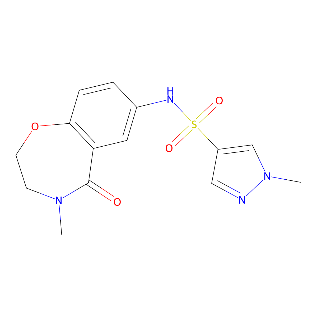 1-methyl-N-(4-methyl-5-oxo-2,3,4,5-tetrahydrobenzo[f][1,4]oxazepin-7-yl)-1H-pyrazole-4-sulfonamide molecular structure, CAS 1448034-99-8