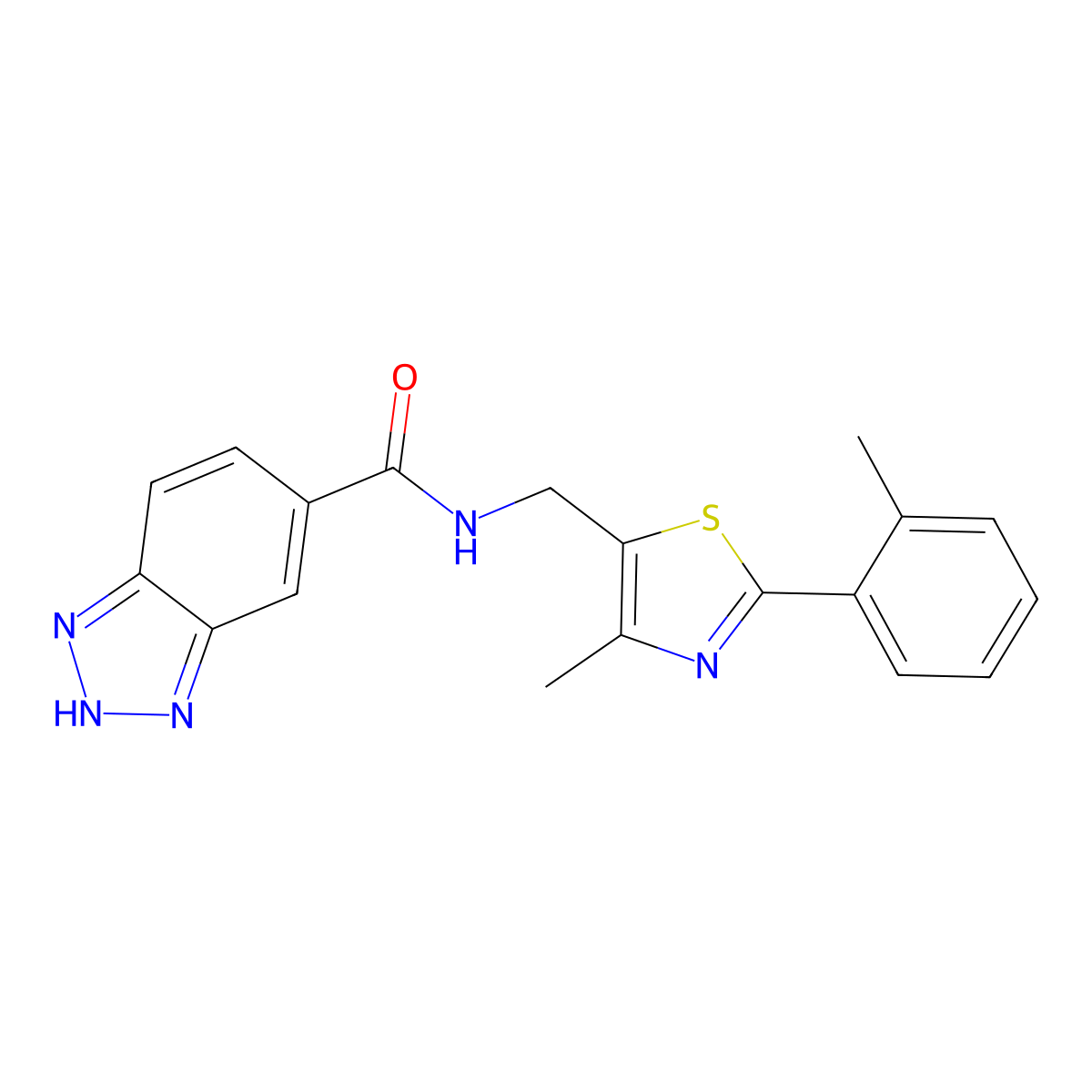N-((4-methyl-2-(o-tolyl)thiazol-5-yl)methyl)-1H-benzo[d][1,2,3]triazole-5-carboxamide molecular structure, CAS 1448035-02-6