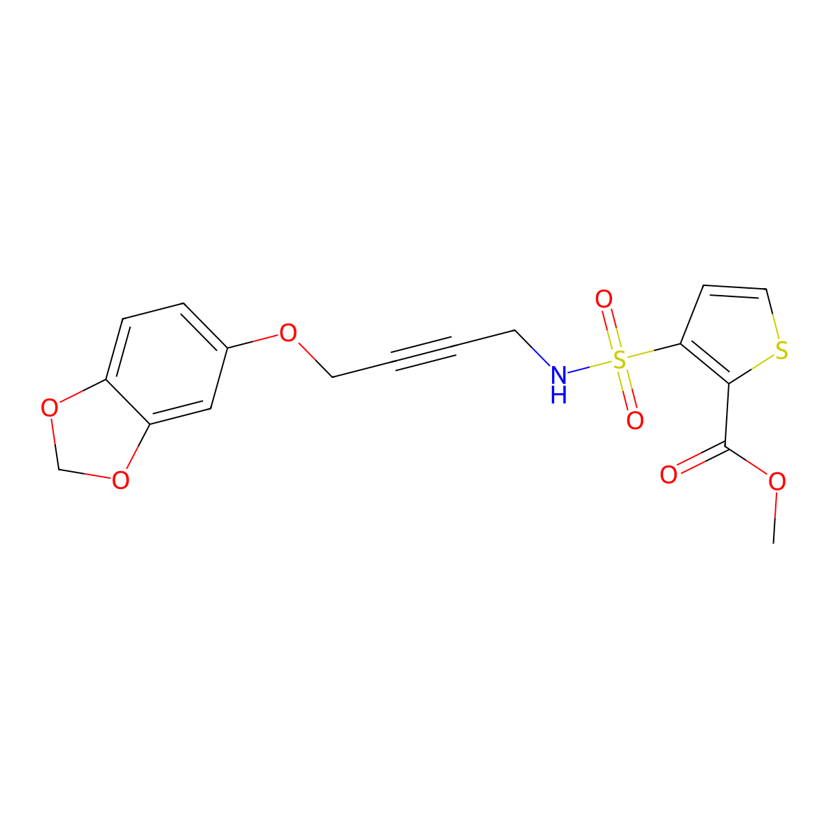 methyl 3-(N-(4-(benzo[d][1,3]dioxol-5-yloxy)but-2-yn-1-yl)sulfamoyl)thiophene-2-carboxylate molecular structure, CAS 1448035-04-8