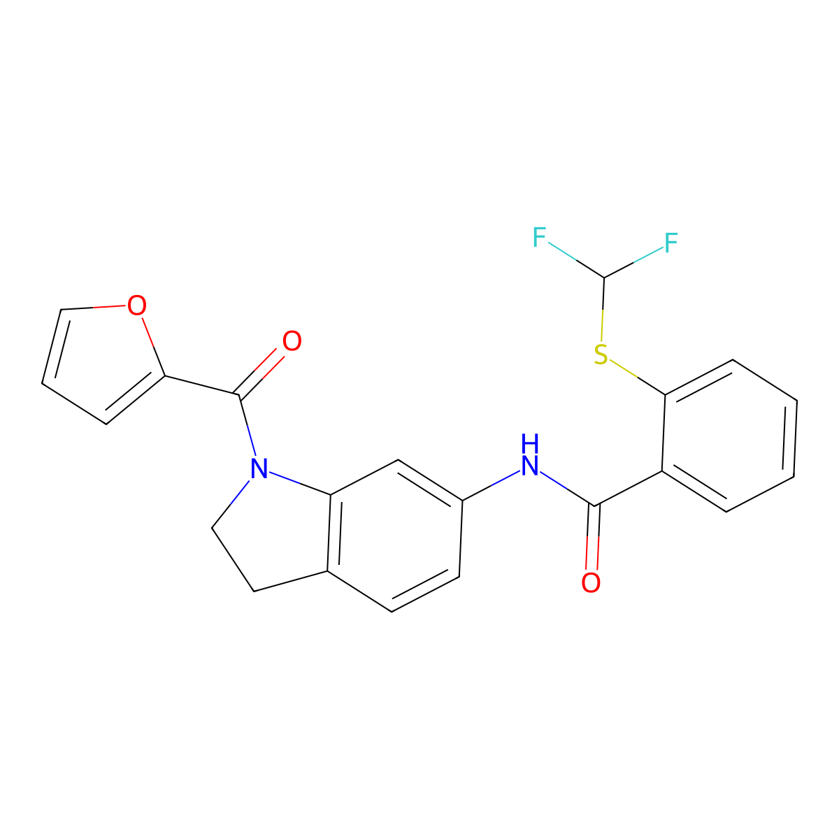 2-((difluoromethyl)thio)-N-(1-(furan-2-carbonyl)indolin-6-yl)benzamide molecular structure, CAS 1448035-08-2