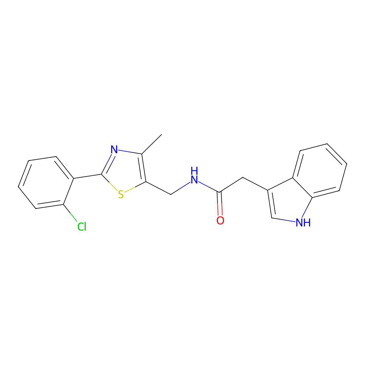 N-((2-(2-chlorophenyl)-4-methylthiazol-5-yl)methyl)-2-(1H-indol-3-yl)acetamide molecular structure, CAS 1448035-15-1