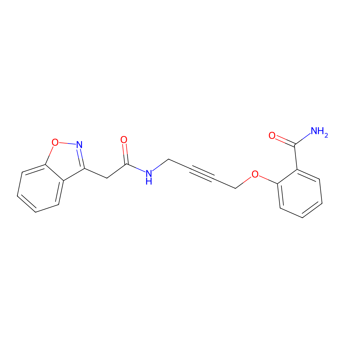 2-((4-(2-(Benzo[d]isoxazol-3-yl)acetamido)but-2-yn-1-yl)oxy)benzamide molecular structure, CAS 1448035-16-2