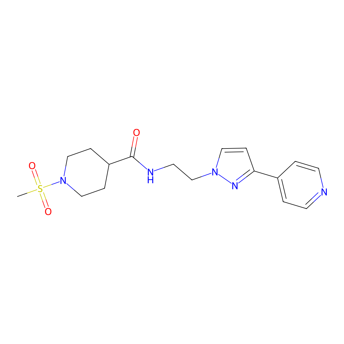 1-(methylsulfonyl)-N-(2-(3-(pyridin-4-yl)-1H-pyrazol-1-yl)ethyl)piperidine-4-carboxamide molecular structure, CAS 1448035-19-5