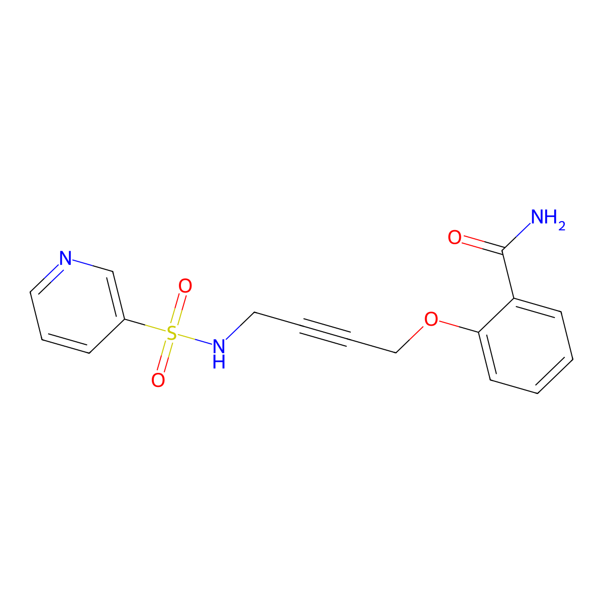 2-((4-(Pyridine-3-sulfonamido)but-2-yn-1-yl)oxy)benzamide molecular structure, CAS 1448035-23-1