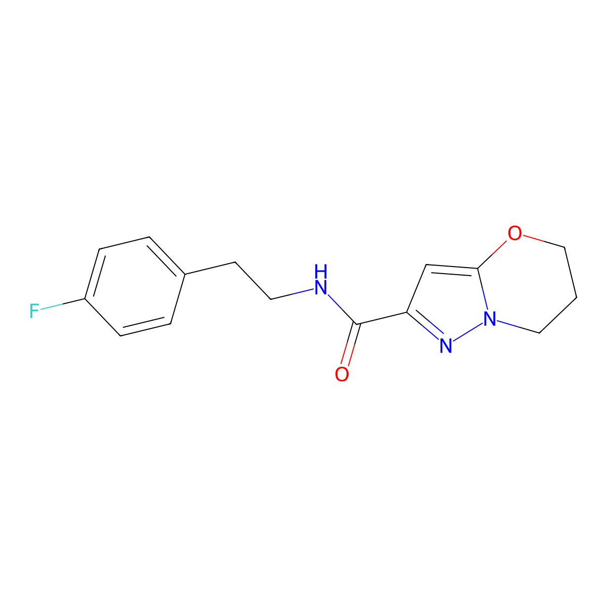 N-(4-fluorophenethyl)-6,7-dihydro-5H-pyrazolo[5,1-b][1,3]oxazine-2-carboxamide molecular structure, CAS 1448035-27-5