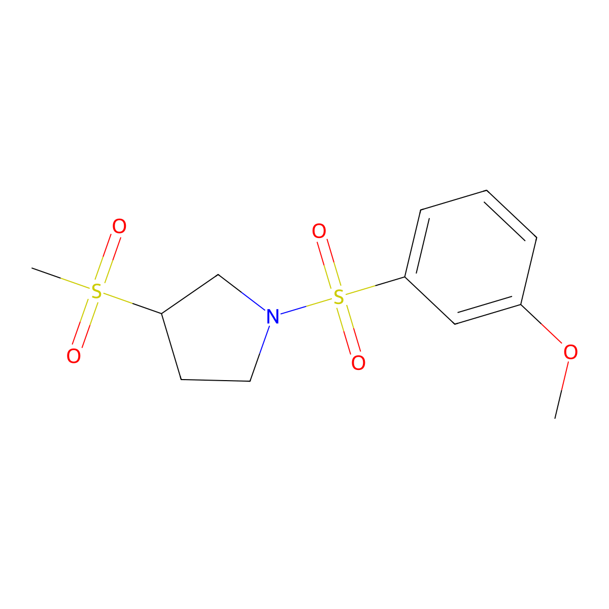 1-((3-Methoxyphenyl)sulfonyl)-3-(methylsulfonyl)pyrrolidine molecular structure, CAS 1448035-30-0