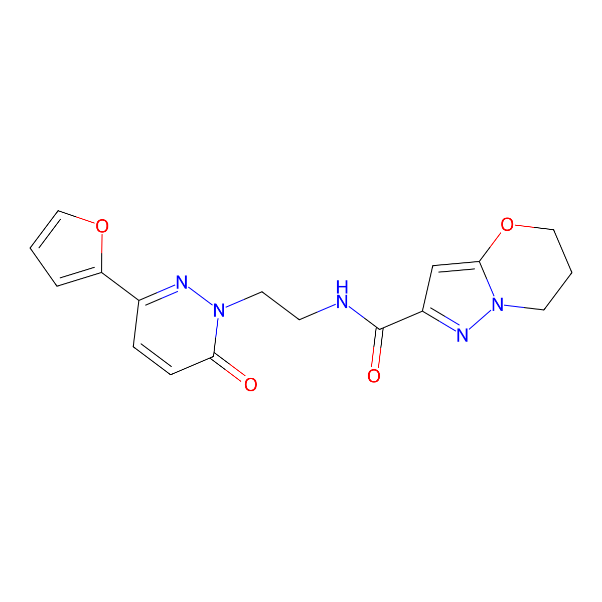 N-(2-(3-(furan-2-yl)-6-oxopyridazin-1(6H)-yl)ethyl)-6,7-dihydro-5H-pyrazolo[5,1-b][1,3]oxazine-2-carboxamide molecular structure, CAS 1448035-32-2