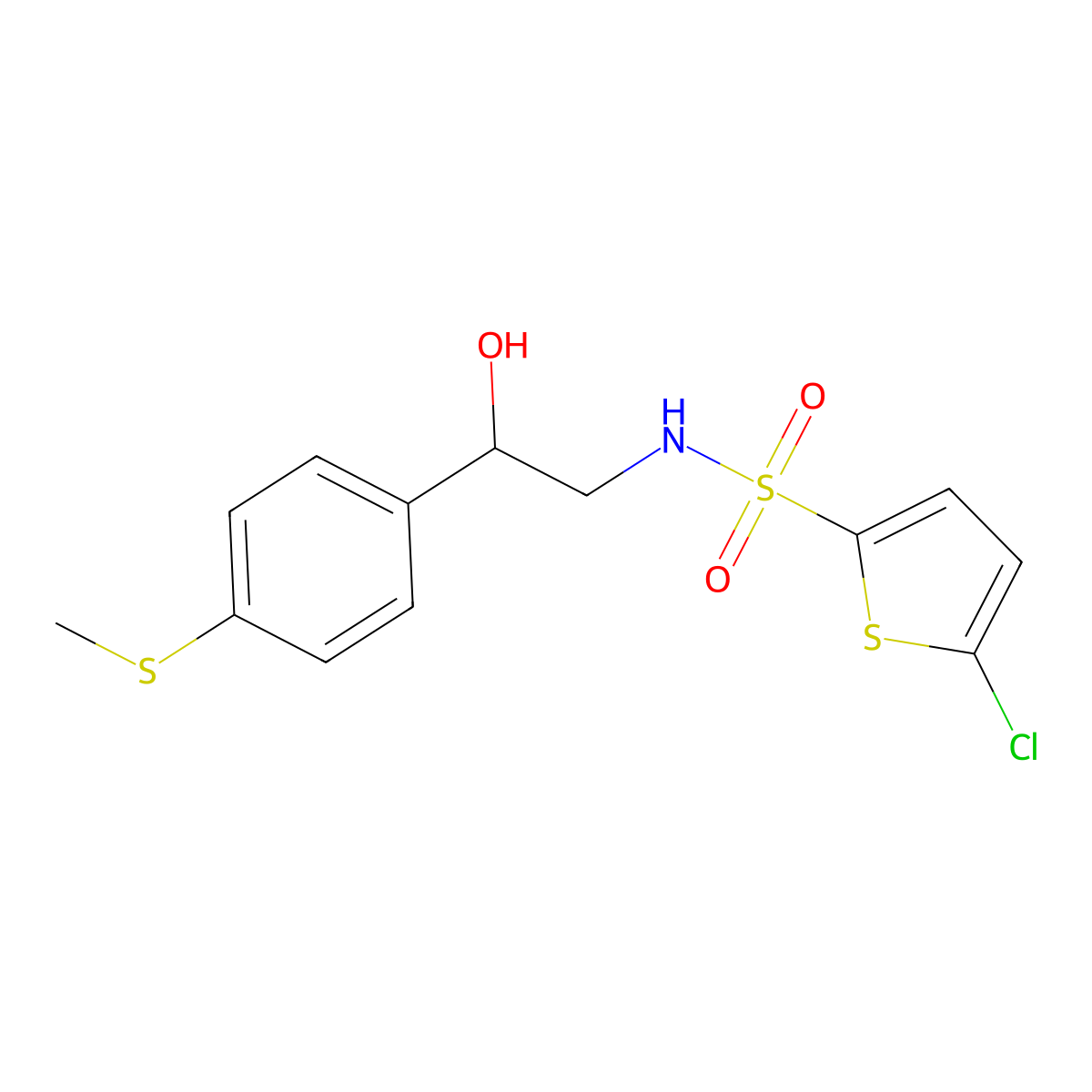 5-chloro-N-(2-hydroxy-2-(4-(methylthio)phenyl)ethyl)thiophene-2-sulfonamide molecular structure, CAS 1448035-33-3