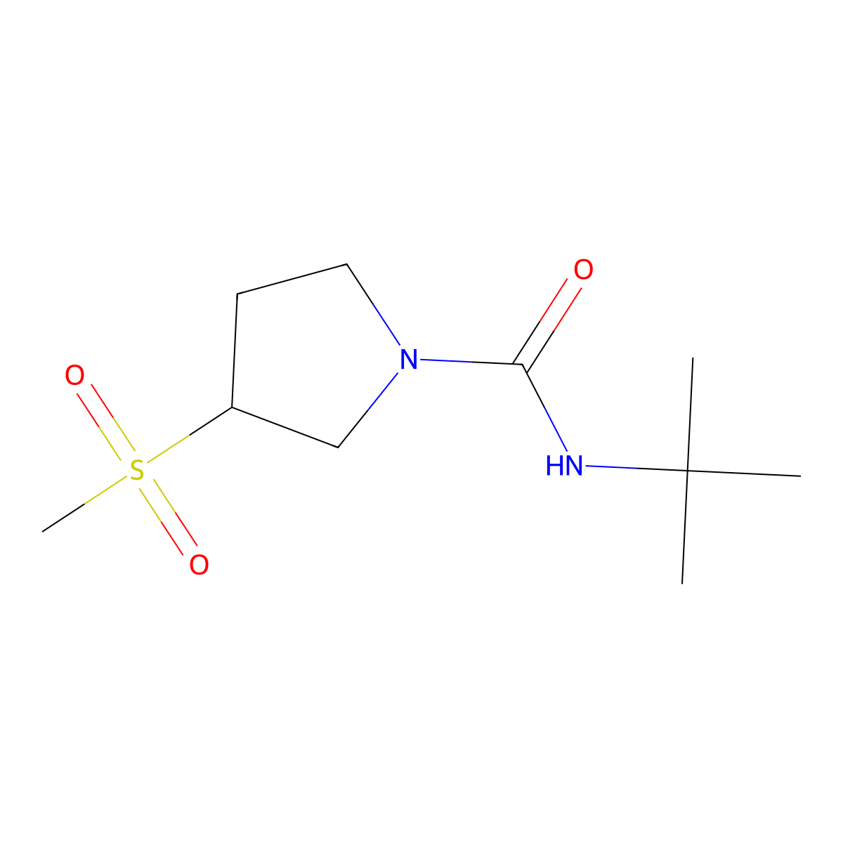 N-(tert-butyl)-3-(methylsulfonyl)pyrrolidine-1-carboxamide molecular structure, CAS 1448035-38-8