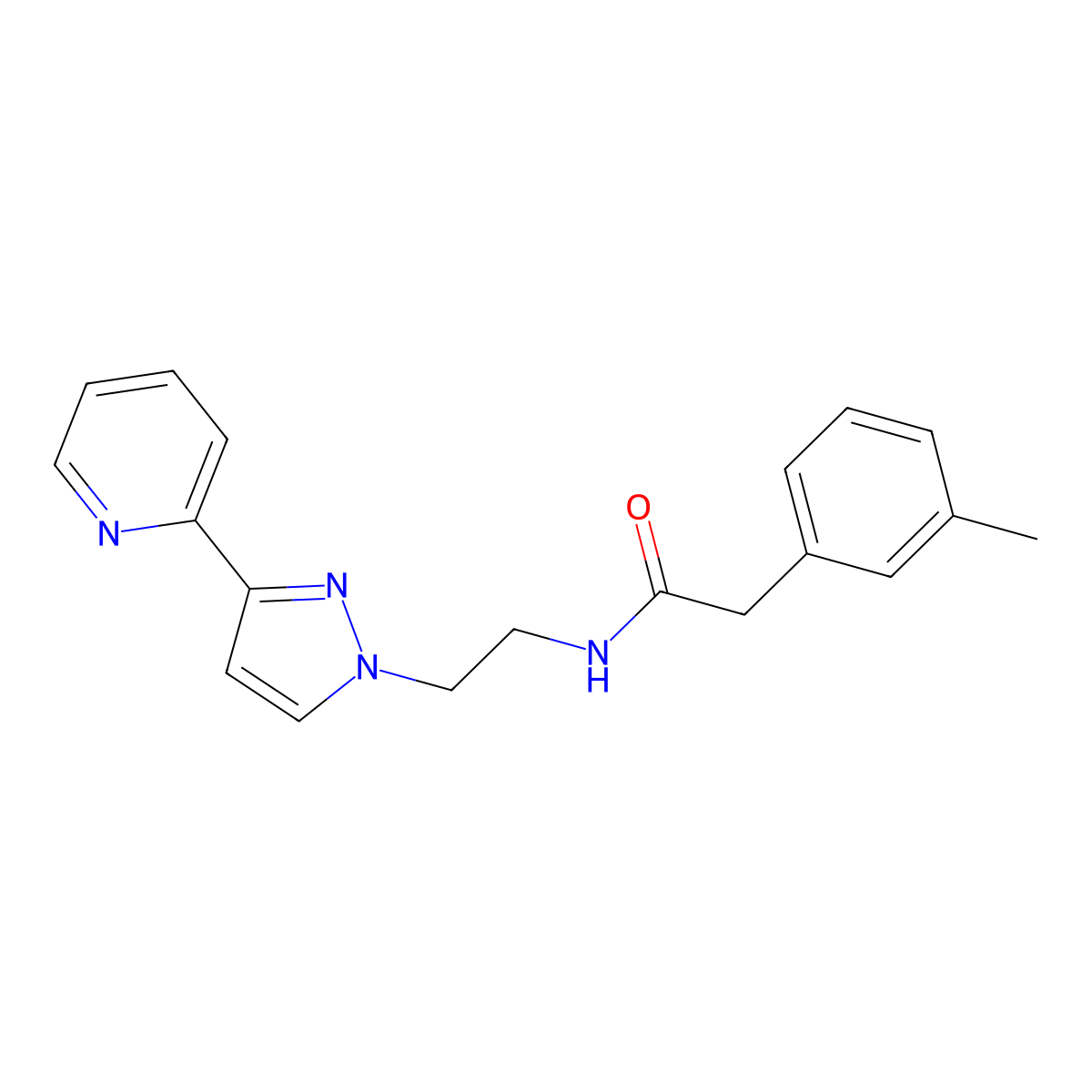 N-(2-(3-(pyridin-2-yl)-1H-pyrazol-1-yl)ethyl)-2-(m-tolyl)acetamide molecular structure, CAS 1448035-39-9
