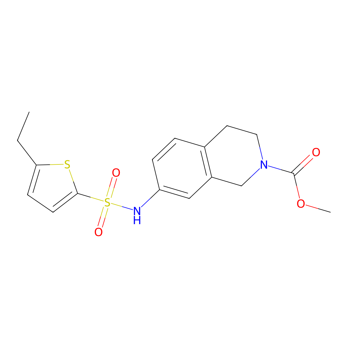 methyl 7-(5-ethylthiophene-2-sulfonamido)-3,4-dihydroisoquinoline-2(1H)-carboxylate molecular structure, CAS 1448035-52-6