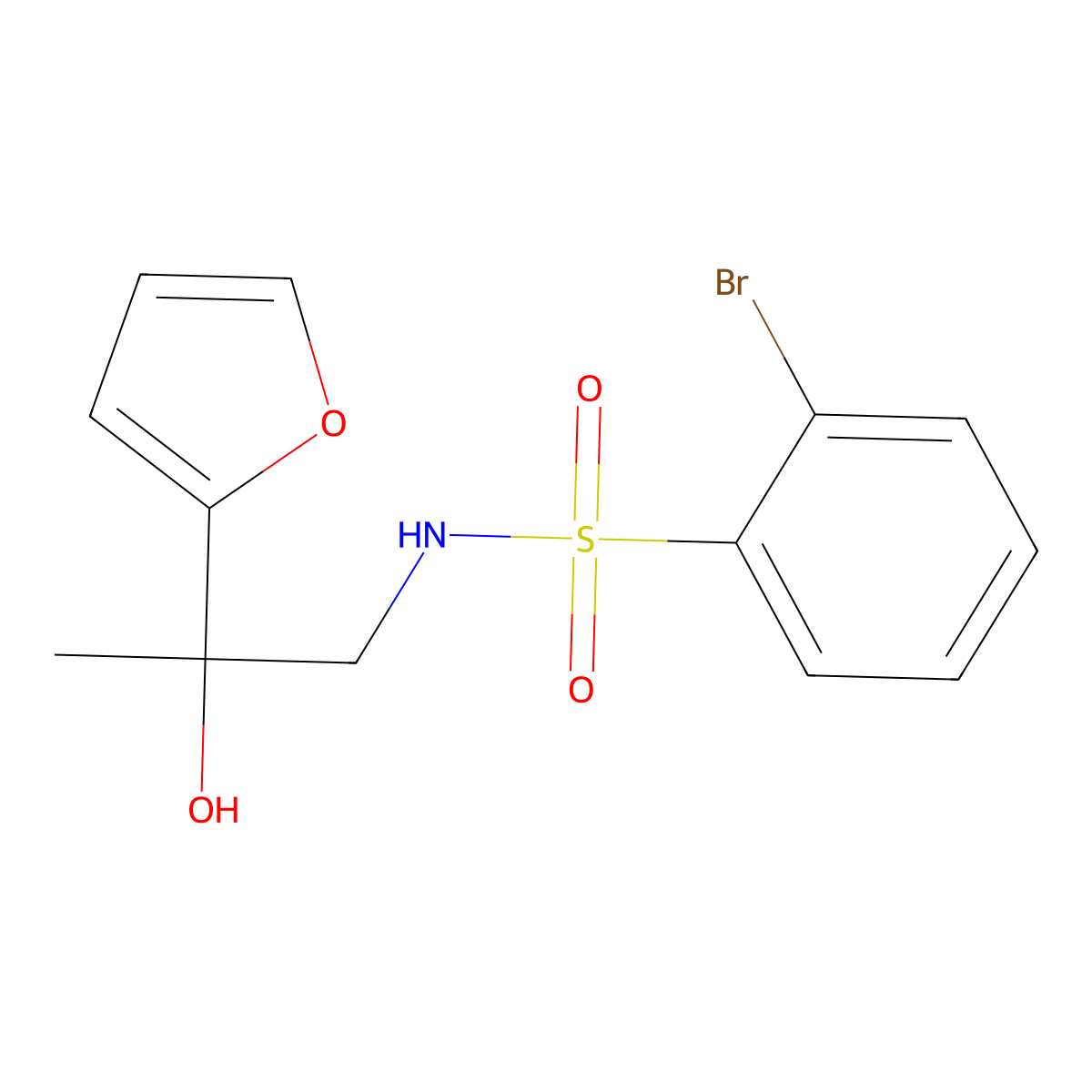2-bromo-N-(2-(furan-2-yl)-2-hydroxypropyl)benzenesulfonamide molecular structure, CAS 1448035-53-7