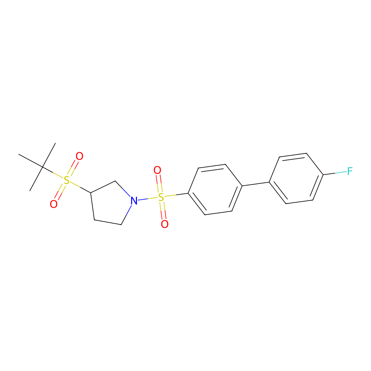 3-(Tert-butylsulfonyl)-1-((4'-fluoro-[1,1'-biphenyl]-4-yl)sulfonyl)pyrrolidine molecular structure, CAS 1448035-54-8