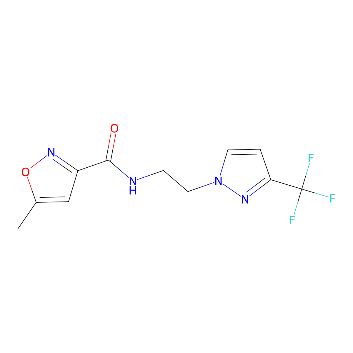 5-methyl-N-(2-(3-(trifluoromethyl)-1H-pyrazol-1-yl)ethyl)isoxazole-3-carboxamide molecular structure, CAS 1448035-59-3