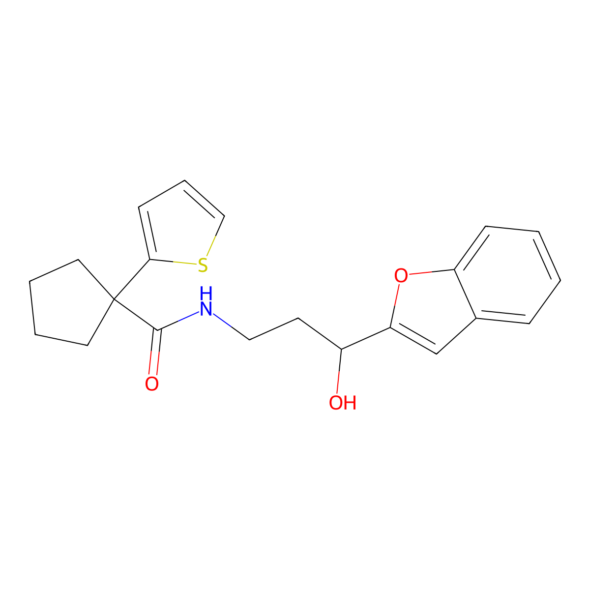 N-(3-(benzofuran-2-yl)-3-hydroxypropyl)-1-(thiophen-2-yl)cyclopentanecarboxamide molecular structure, CAS 1448035-61-7