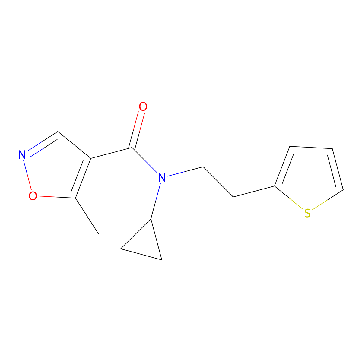 N-cyclopropyl-5-methyl-N-(2-(thiophen-2-yl)ethyl)isoxazole-4-carboxamide molecular structure, CAS 1448035-64-0