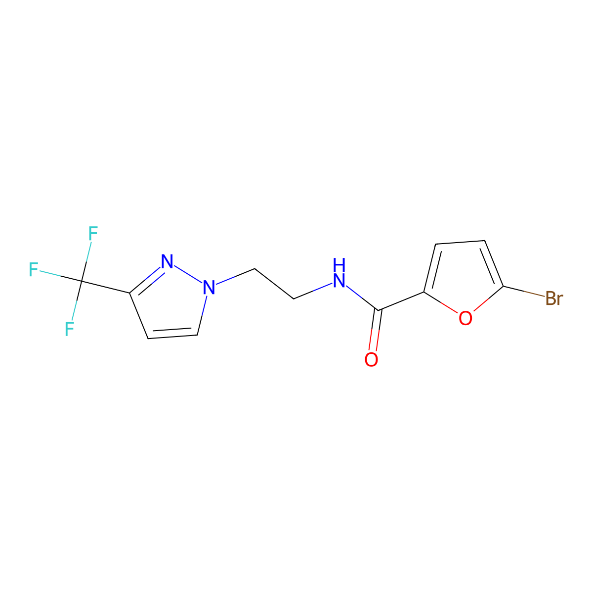 5-bromo-N-{2-[3-(trifluoromethyl)-1H-pyrazol-1-yl]ethyl}furan-2-carboxamide molecular structure, CAS 1448035-65-1