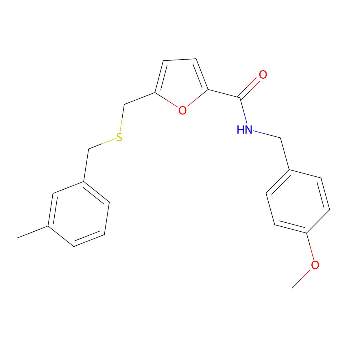 N-(4-methoxybenzyl)-5-(((3-methylbenzyl)thio)methyl)furan-2-carboxamide molecular structure, CAS 1448035-66-2