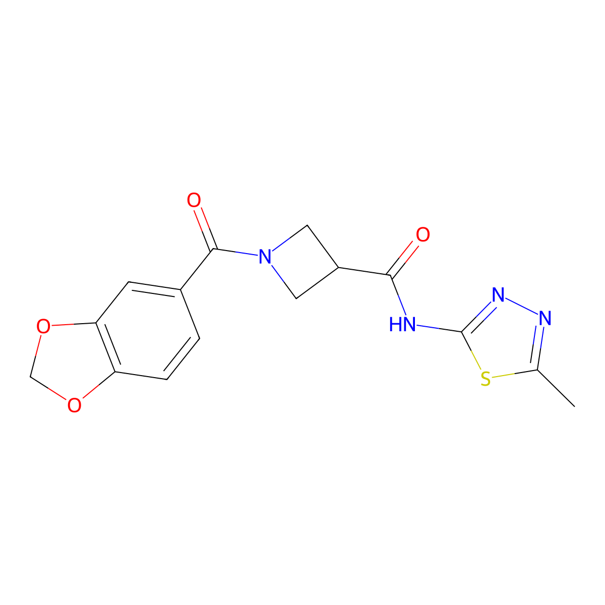 1-(benzo[d][1,3]dioxole-5-carbonyl)-N-(5-methyl-1,3,4-thiadiazol-2-yl)azetidine-3-carboxamide molecular structure, CAS 1448035-72-0