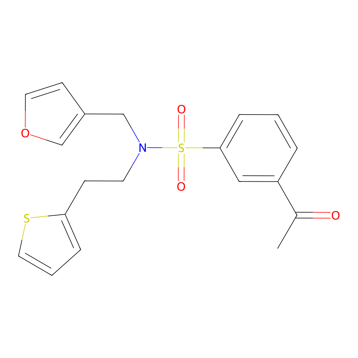3-acetyl-N-(furan-3-ylmethyl)-N-(2-(thiophen-2-yl)ethyl)benzenesulfonamide molecular structure, CAS 1448035-74-2