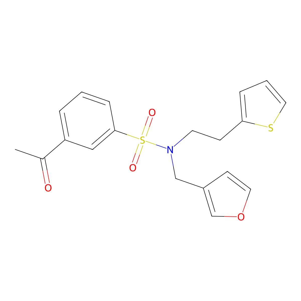 3-acetyl-N-(furan-3-ylmethyl)-N-(2-(thiophen-2-yl)ethyl)benzenesulfonamide molecular structure, CAS 1448035-74-2