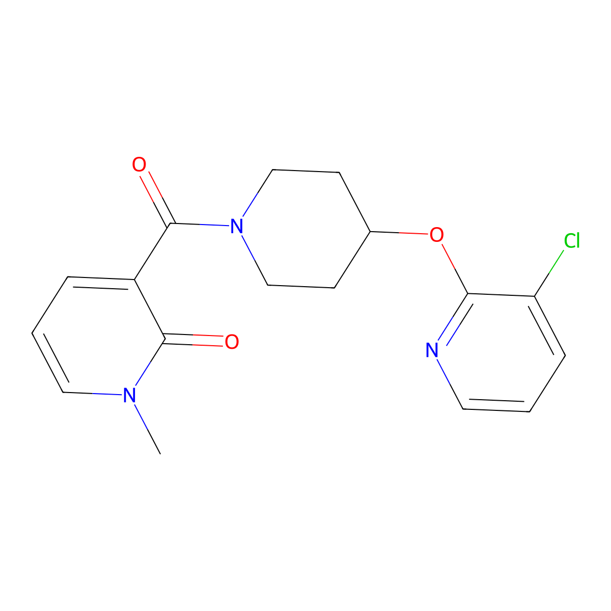 3-(4-((3-chloropyridin-2-yl)oxy)piperidine-1-carbonyl)-1-methylpyridin-2(1H)-one molecular structure, CAS 1448035-77-5