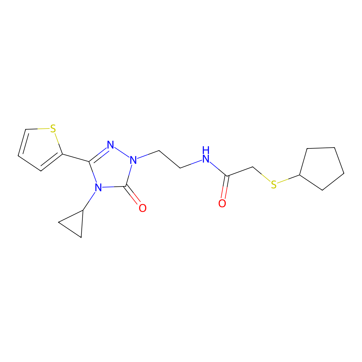 2-(cyclopentylthio)-N-(2-(4-cyclopropyl-5-oxo-3-(thiophen-2-yl)-4,5-dihydro-1H-1,2,4-triazol-1-yl)ethyl)acetamide molecular structure, CAS 1448035-78-6
