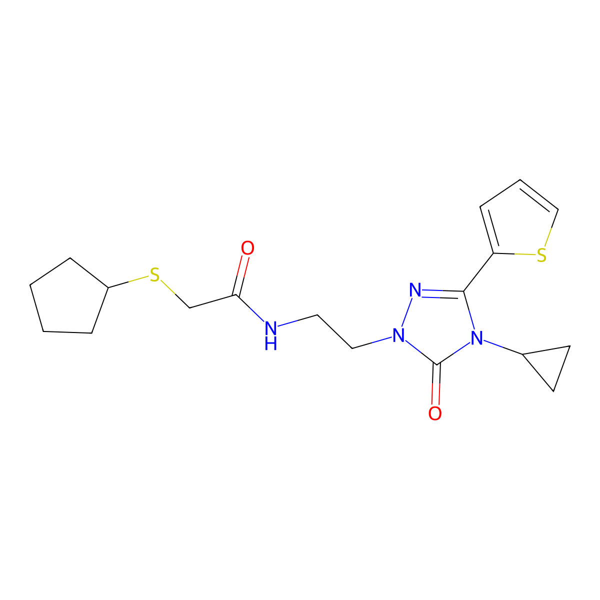2-(cyclopentylthio)-N-(2-(4-cyclopropyl-5-oxo-3-(thiophen-2-yl)-4,5-dihydro-1H-1,2,4-triazol-1-yl)ethyl)acetamide molecular structure, CAS 1448035-78-6