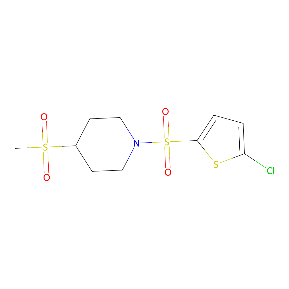 1-((5-Chlorothiophen-2-yl)sulfonyl)-4-(methylsulfonyl)piperidine molecular structure, CAS 1448035-82-2