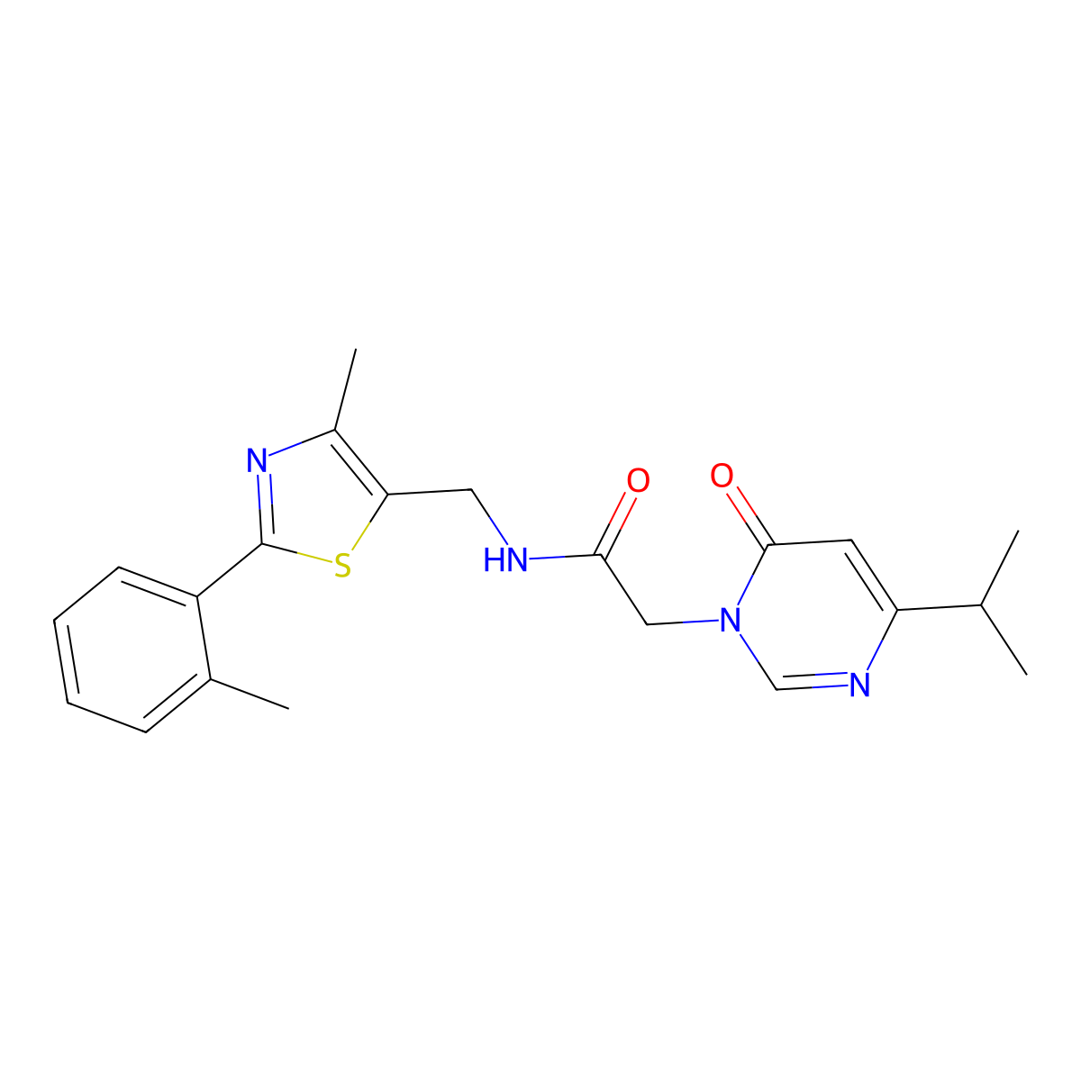 2-(4-isopropyl-6-oxopyrimidin-1(6H)-yl)-N-((4-methyl-2-(o-tolyl)thiazol-5-yl)methyl)acetamide molecular structure, CAS 1448035-88-8