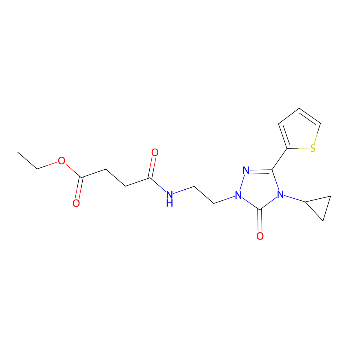 ethyl 4-((2-(4-cyclopropyl-5-oxo-3-(thiophen-2-yl)-4,5-dihydro-1H-1,2,4-triazol-1-yl)ethyl)amino)-4-oxobutanoate molecular structure, CAS 1448035-89-9