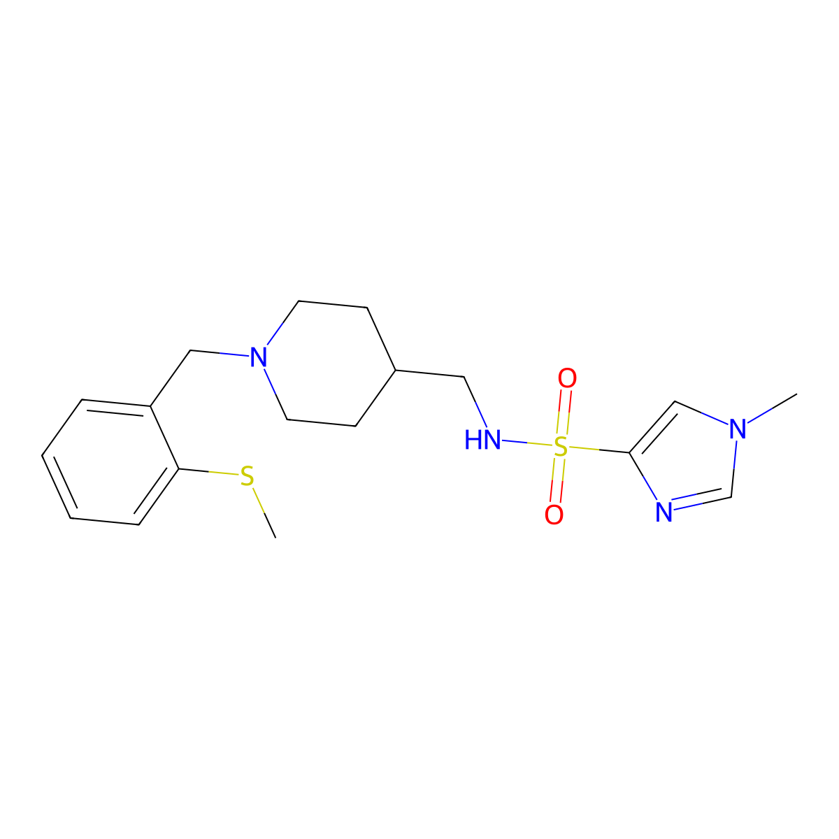 1-methyl-N-((1-(2-(methylthio)benzyl)piperidin-4-yl)methyl)-1H-imidazole-4-sulfonamide molecular structure, CAS 1448035-90-2