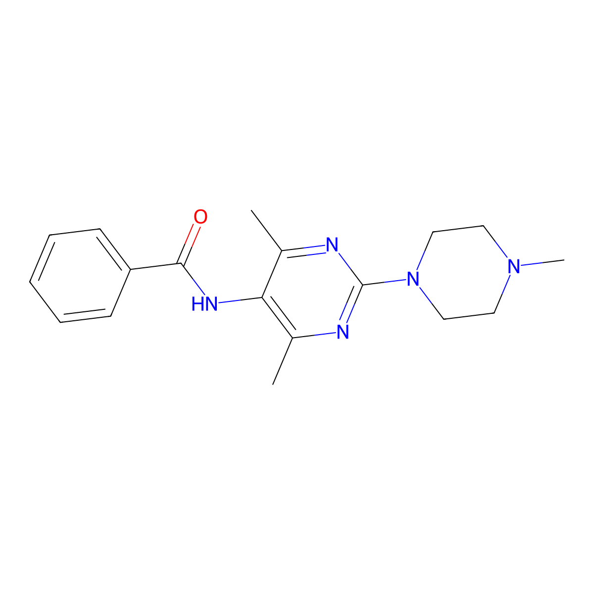 N-[4,6-Dimethyl-2-(4-methylpiperazin-1-YL)pyrimidin-5-YL]benzamide molecular structure, CAS 1448035-91-3