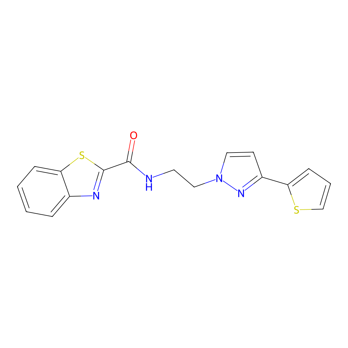 N-(2-(3-(thiophen-2-yl)-1H-pyrazol-1-yl)ethyl)benzo[d]thiazole-2-carboxamide molecular structure, CAS 1448035-93-5
